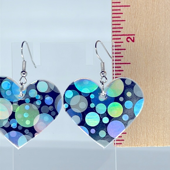 Faux Dangle Earrings Heart Iridescent color changing Colorful  Fashion Jewelry - Picture 3 of 5